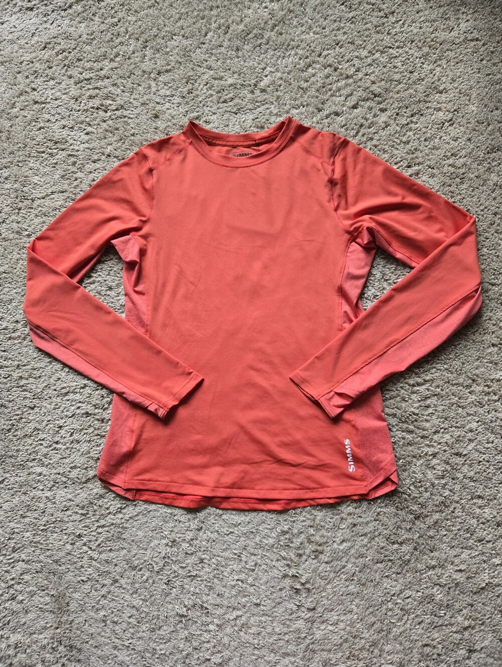 Simms Solarflex Crew Womens S Long Sleeve Lightweight Watermelon Orange